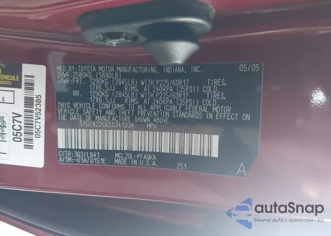 2005 Toyota Sienna Xle Limited z USA, uszkodzony, nr VIN 5TDZA22C65S341334